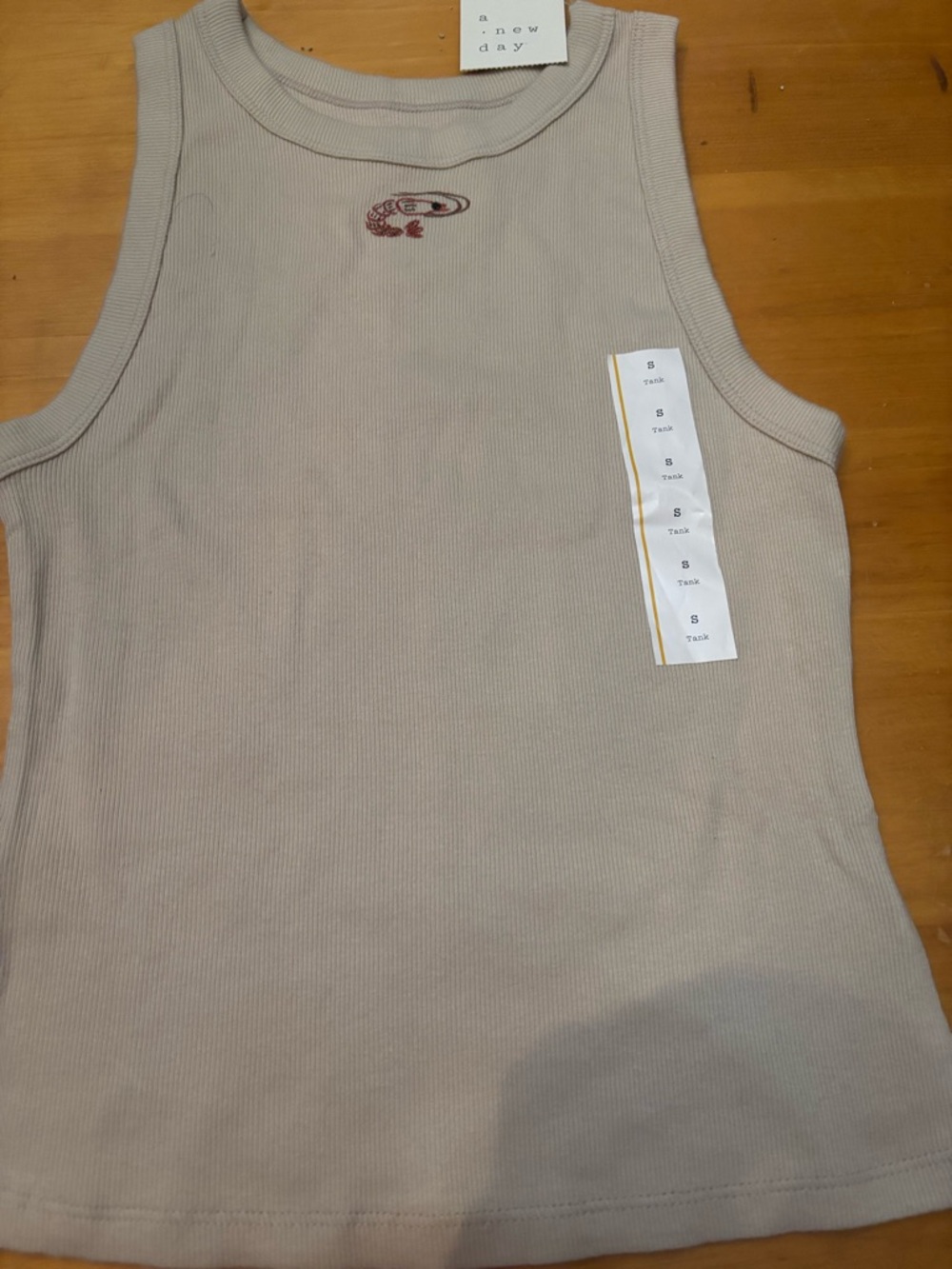 NWT A new day tank Taupe Ribbed Sleeveless Tank with Embroidered Detail